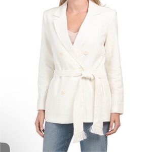 NWT House Of Harlow 1960 Linen Blend Boxy Fit Double Breasted Long Sleeve Jacket